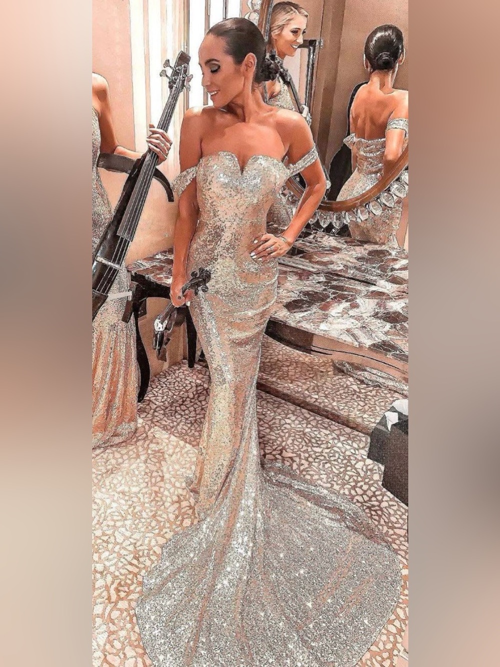 Alamour The Label Jonquille Gold Sequin Mermaid Gown Formal Dress XXS